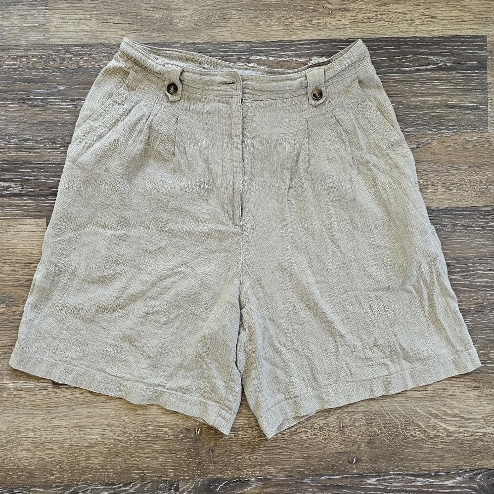 Nicklaus Womens Tan Linen High Rise Shorts Size 12